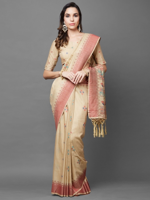 

Mitera Women Beige & Red Woven Design Saree