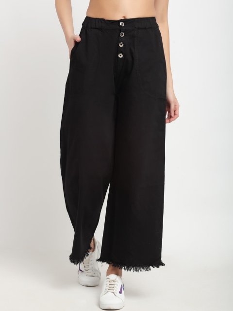 

ANAISA Women Black Cropped Cotton Palazzos