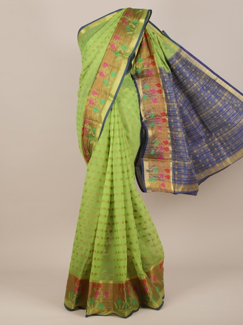 

Pothys Green & Gold-Toned Floral Zari Saree