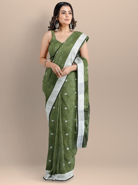 

BharatSthali Green & White Woven Design Pure Cotton Mangalagiri Handloom Saree