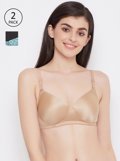 

Clovia Beige & Black T-shirt Bra Full Coverage Lightly Padded- Pack of 2