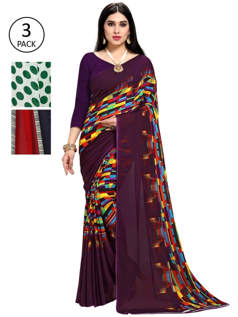 

KALINI Pack of 3 Printed Poly Georgette Saree, Multi