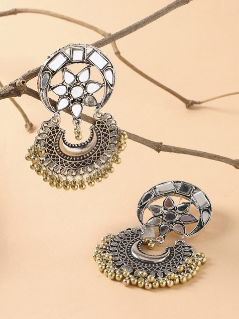 

Fabstreet Women Silver & Gold-Toned Contemporary Oxidised Chandbalis Earrings
