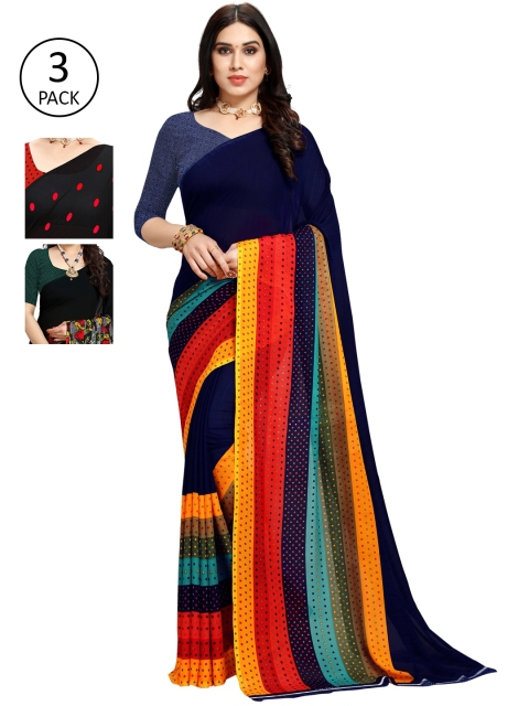 

KALINI Pack Of 3 Poly Georgette Sarees, Navy blue