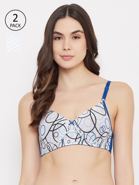 

Clovia Pack of 2 White & Blue Abstract T-shirt Bra Full Coverage Lightly Padded