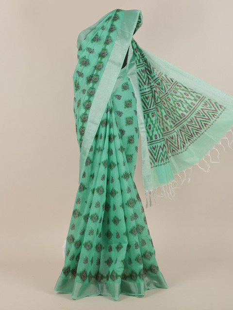 

Pothys Sea Green & Grey Ethnic Motifs Saree