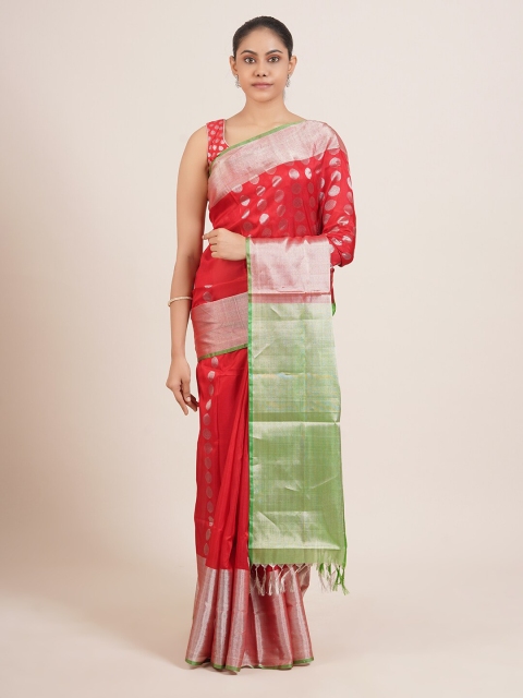 

Pothys Red & Green Ethnic Motifs Zari Pure Silk Uppada Saree