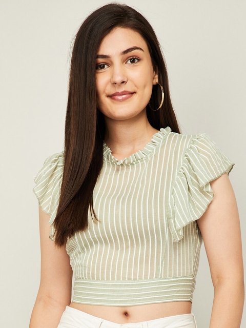 

Ginger by Lifestyle Green Striped Flutter Sleeve Regular Crop Top