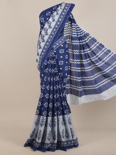 

Pothys Navy Blue & White Ethnic Motifs Printed Saree