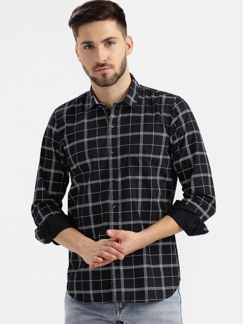 

V2 Value & Variety Men Navy Blue Windowpane Checks Casual Shirt