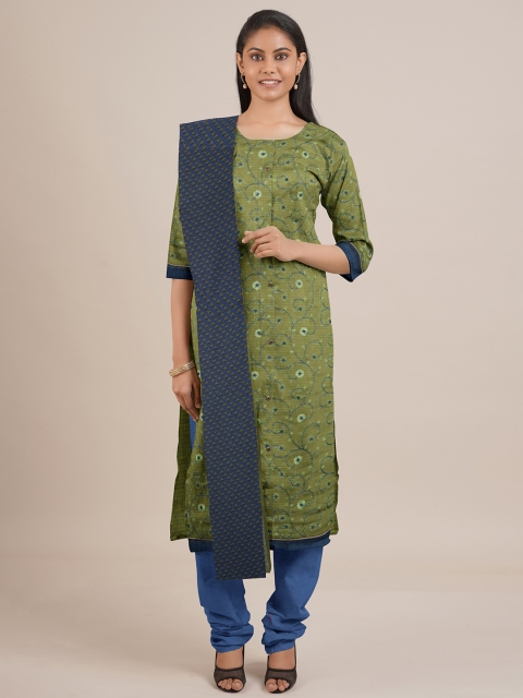 

Pothys Green & Blue Printed Unstitched Dress Material