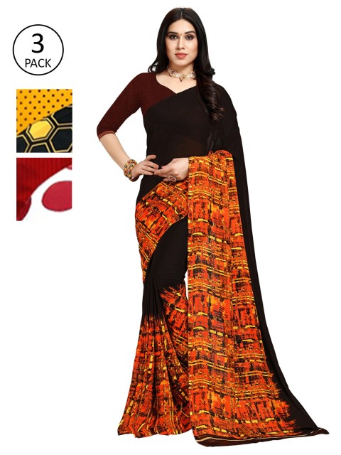 

KALINI Pack of 3 Printed Saree, Black