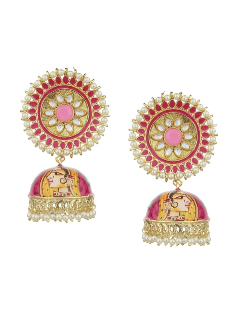 

Runjhun Gold-Toned Dome Shaped Hand Painted Amrapali Traditional Jhumka
