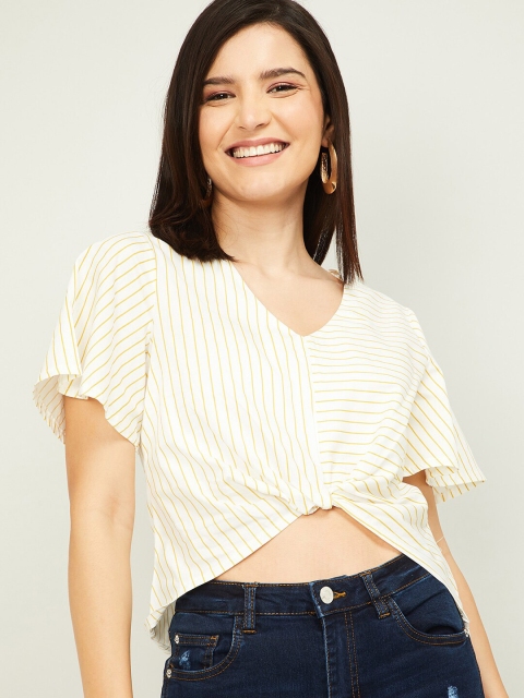 

Ginger by Lifestyle White Striped Regular Crop Top