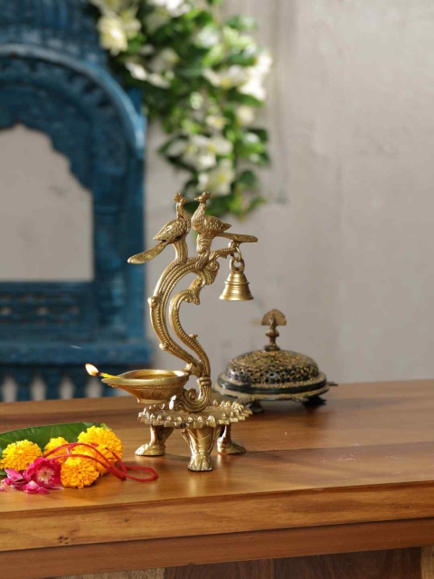 

Amoliconcepts Gold-Toned Two Peacock Lamp With Bell