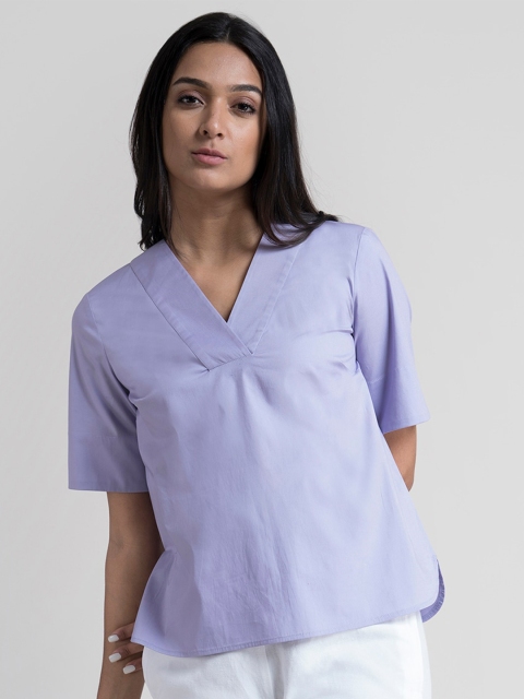 

FableStreet Purple Pure Cotton Solid Boxy Regular Top