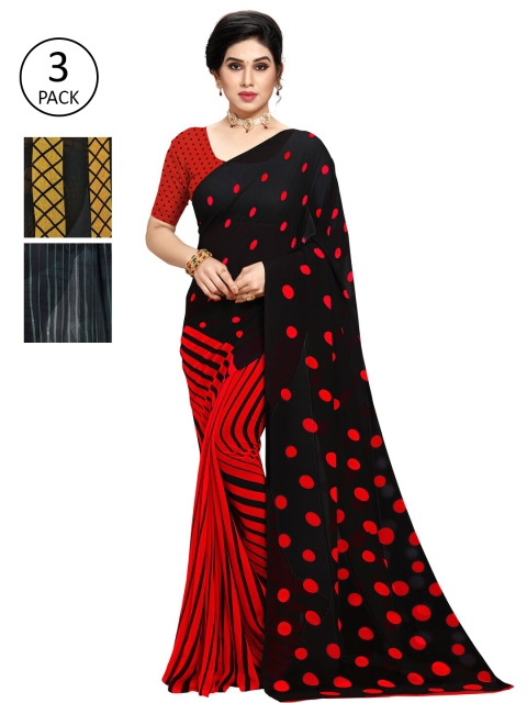 

KALINI Pack of 3 Printed Saree, Black