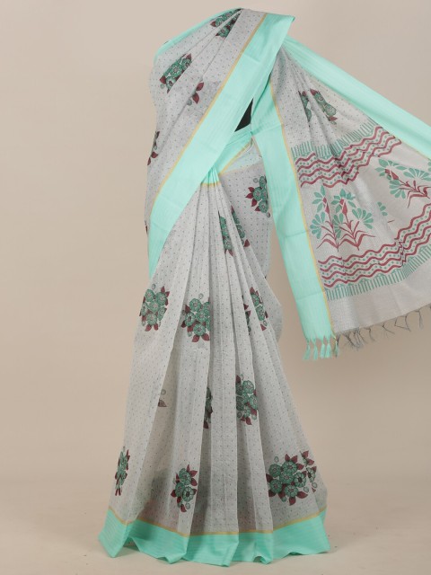 

Pothys Grey & Green Floral Printed Saree