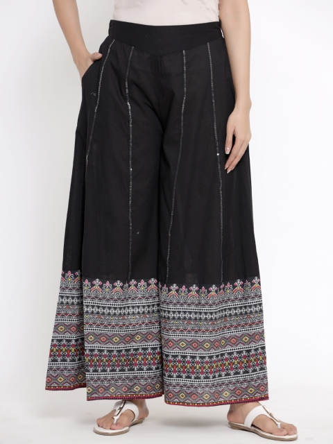 

Juniper Women Black & White Ethnic Motifs Hem Design Flared Palazzos