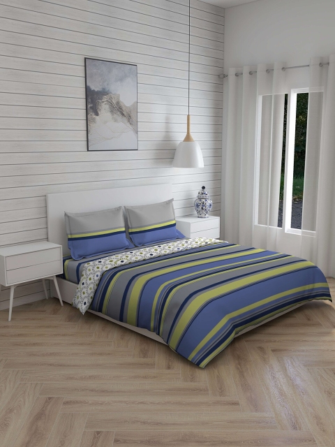 

Layers Grey & Blue Striped 144 TC Double King Pure Cotton Bedding Set