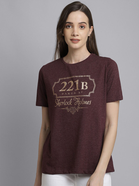 

Free Authority Women Brown Sherlock Print Cotton Pure Cotton T-shirt