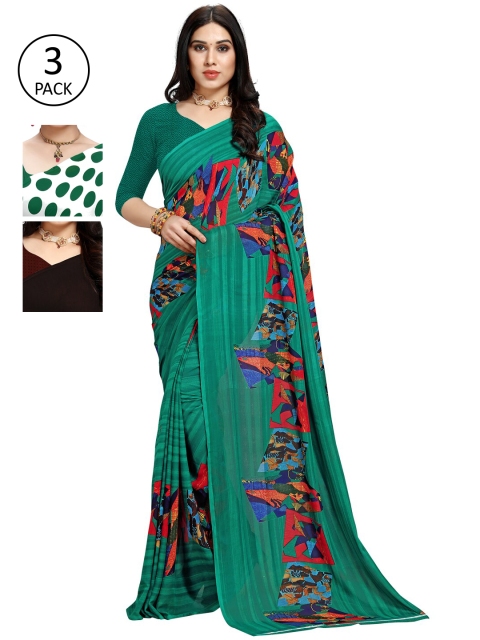 

KALINI Women Pack of 3 Printed Poly Georgette Sarees, White