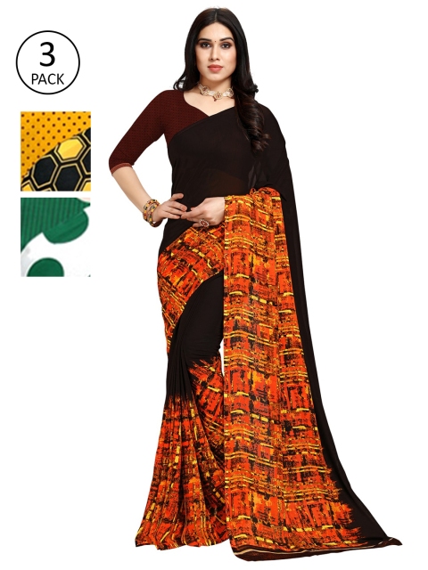 

KALINI Pack of 3 Printed Sarees, Black