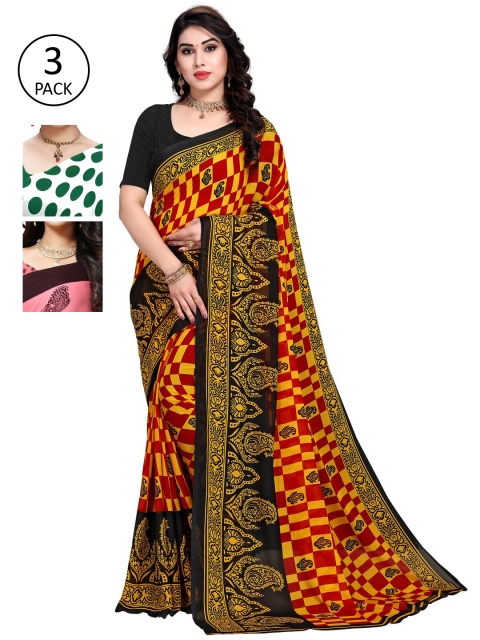 

KALINI White & Green Pack of 3 Printed Saree