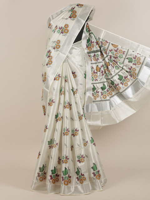

Pothys White & Brown Floral Zari Saree