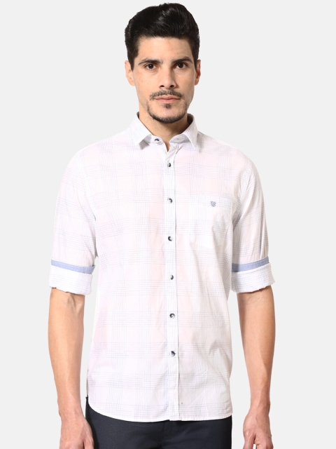 

J Hampstead Men White Slim Fit Checked Casual Shirt