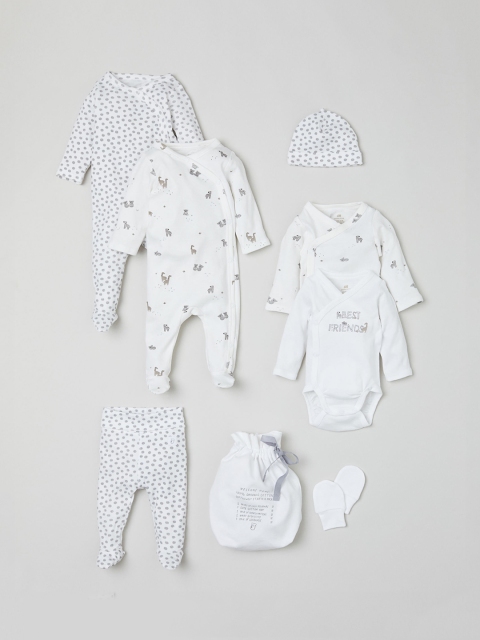 

H&M Infant Girls White Printed 7-Piece Cotton Set