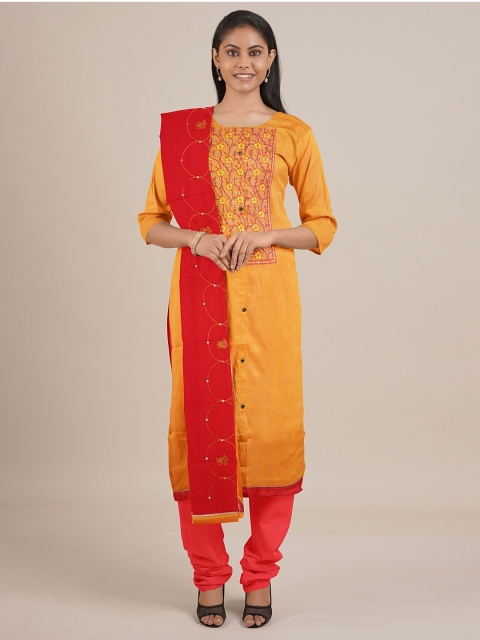 

Pothys Mustard & Red Unstitched Dress Material