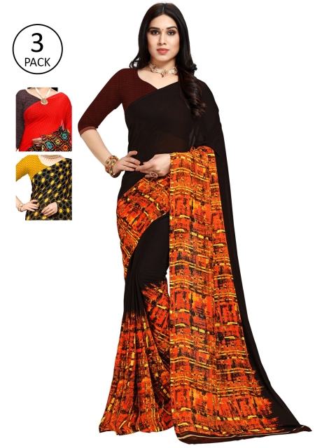 

KALINI Pack Of 3 Multicoloured Poly Georgette Sarees, Multi