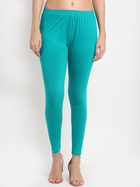

NEUDIS Women Teal Blue Solid Cotton Blend Ankle-Length Leggings