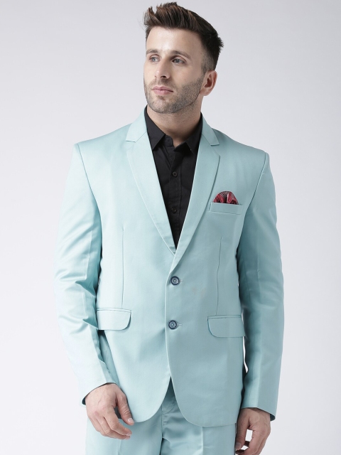 

Hangup Men Turquoise Blue Solid Single-Breasted Formal Blazer