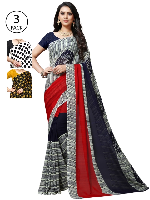 

KALINI Pack Of 3 Printed Sarees, Yellow