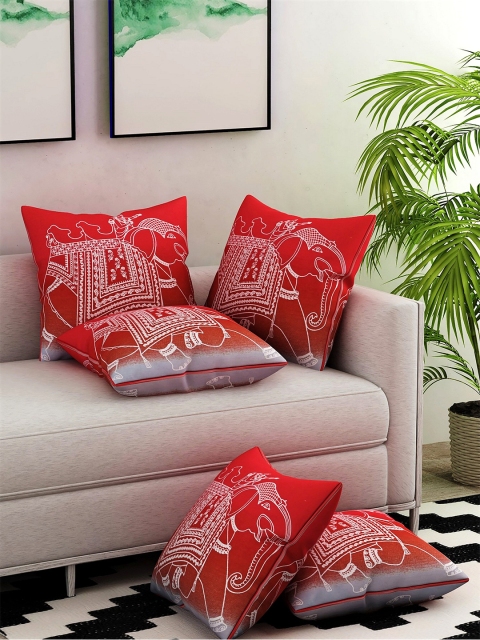 

Salona Bichona Red & White Set of 5 Ethnic Motifs Square Cushion Covers