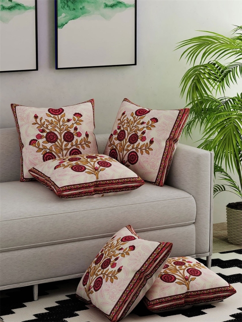 

Salona Bichona Off White & Magenta Set of 5 Ethnic Motifs Square Cushion Covers