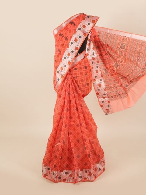 

Pothys Orange & Silver-Toned Cotton Blend Zari Saree