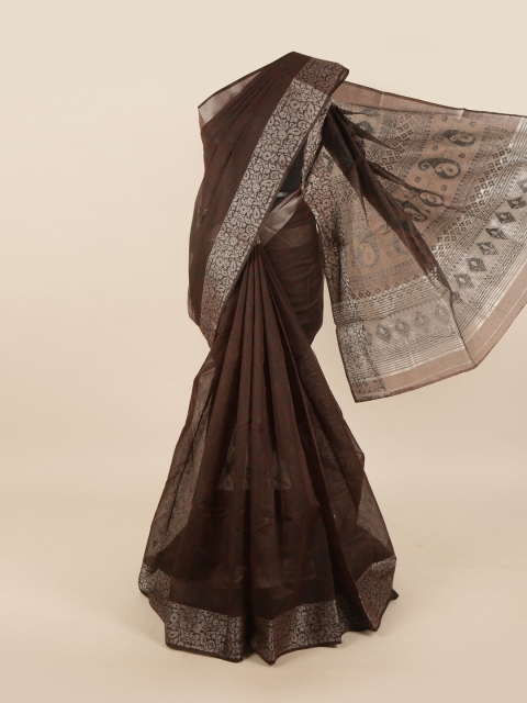 

Pothys Brown & Silver-Toned Floral Zari Saree