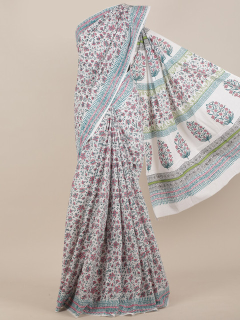 

Pothys White & Pink Ditsy Floral Printed Saree