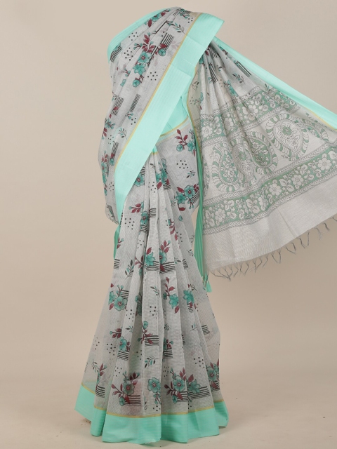 

Pothys Grey & Sea Green Kalamkari Printed Saree