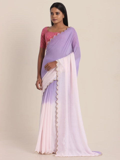 

Suta Lavender & White Colourblocked Pure Cotton Saree