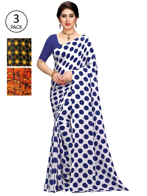 

KALINI Pack of 3 Poly Georgette Sarees, White