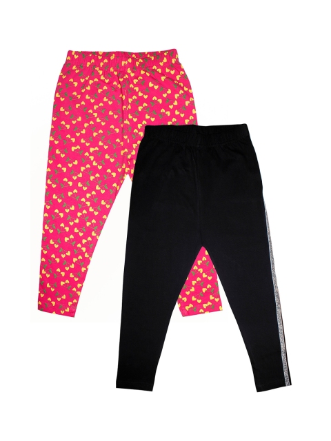 

KiddoPanti Girls Pack Of 2 Three-Fourth Length Capri Leggings, Fuchsia