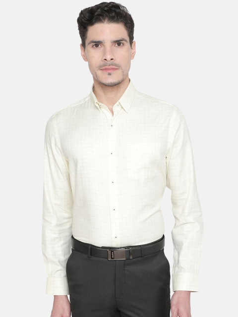 

J Hampstead Men Cream-Coloured Slim Fit Checked Casual Shirt