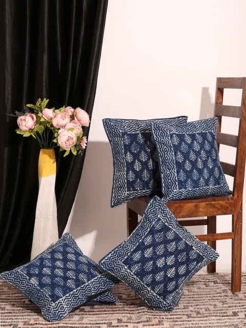 

Gulaab Jaipur Navy Blue & White Set of 5 Indigo Hand block Printed Square Cushion Covers