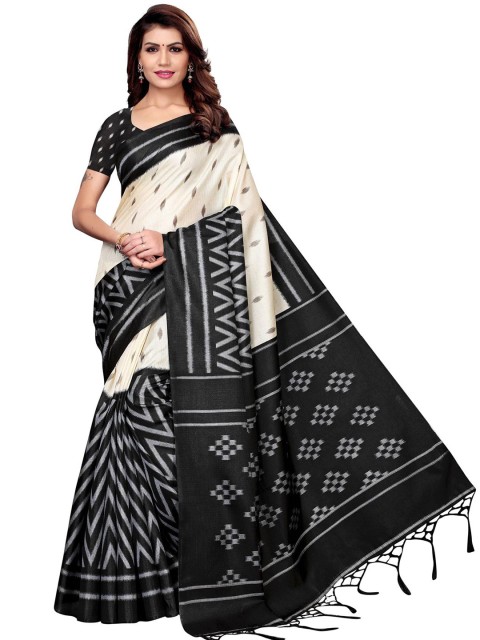 

KALINI Cream-Coloured & Black Art Silk Saree