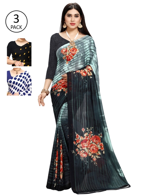 

KALINI Black & Yellow Pack of 3 Saree