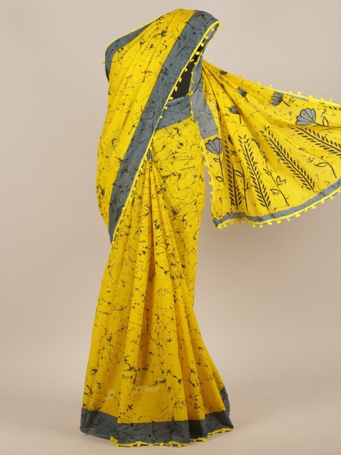 

Pothys Yellow & Grey Abstract Printed Saree